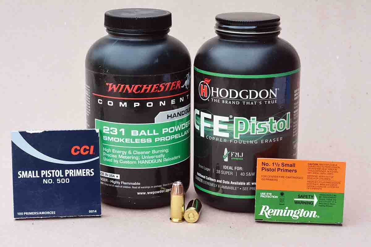 The .45 ACP will work fine with standard small pistol primers including the CCI 500 and Remington 1½. However, powder charges might need to be slightly increased to duplicate the velocity of the same loads using large pistol primers.